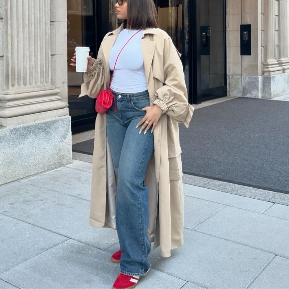 PrettyLittleThing Beige Trench Coat with Balloon Sleeves